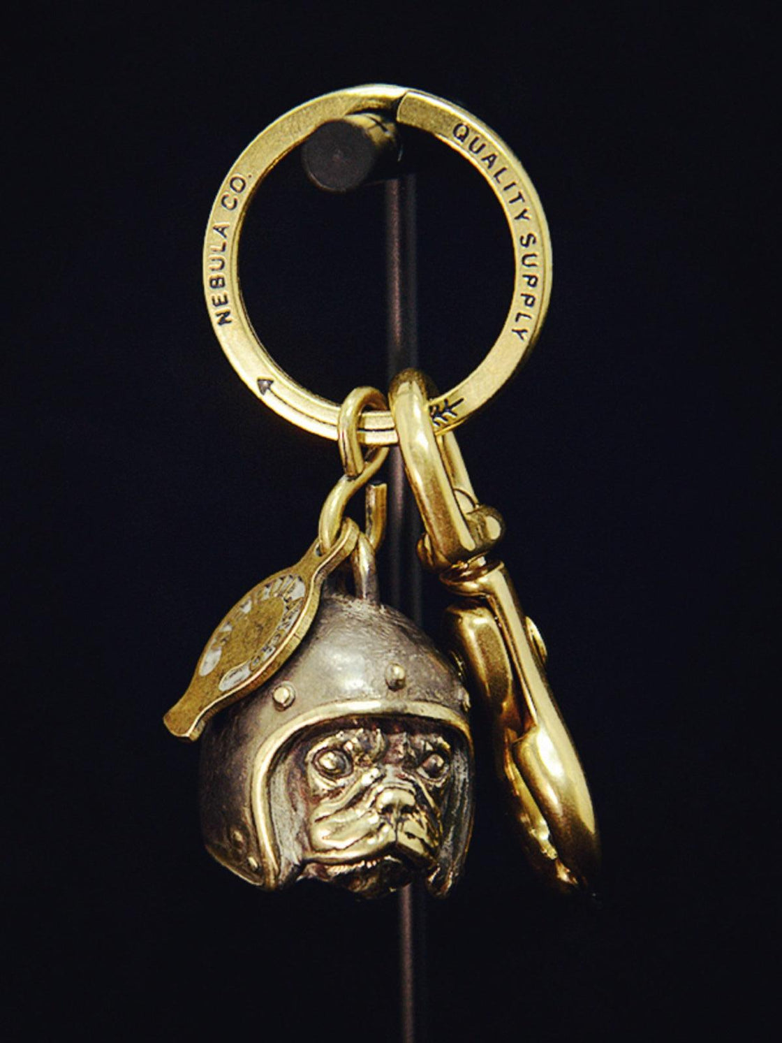 Vintage Brass French Bulldog Biker Keychain