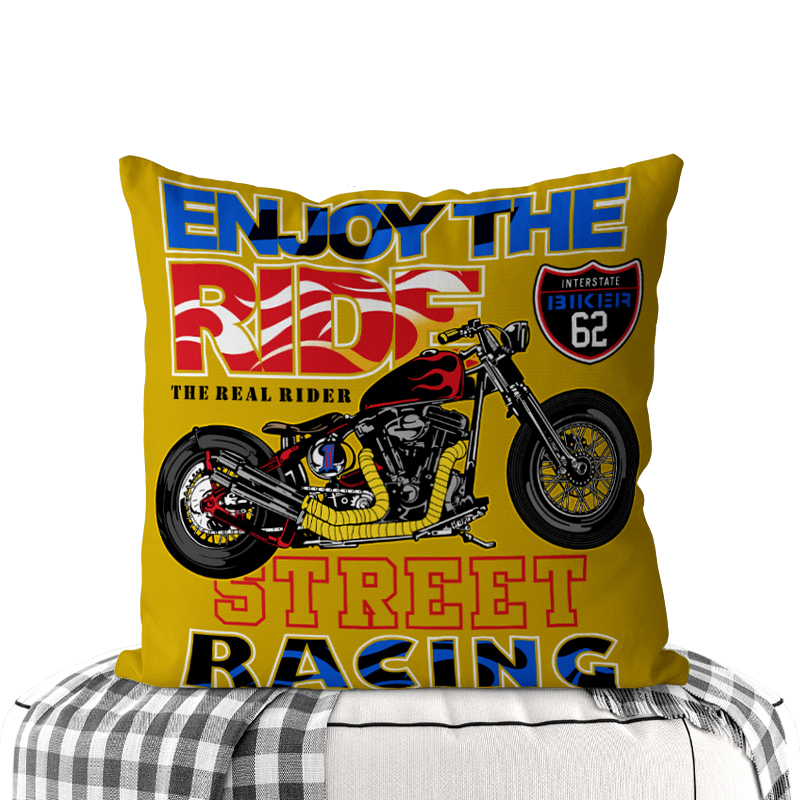 Motorcycle-Themed Double-Sided Square Pillow