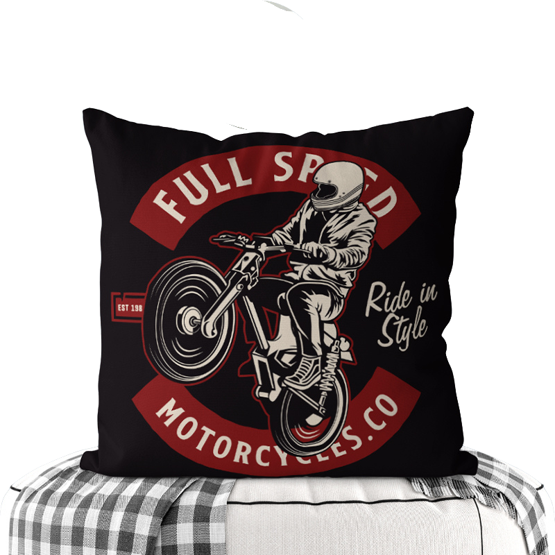 Motorcycle-Themed Double-Sided Square Pillow