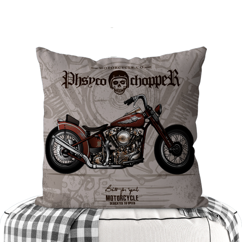 Motorcycle-Themed Double-Sided Square Pillow