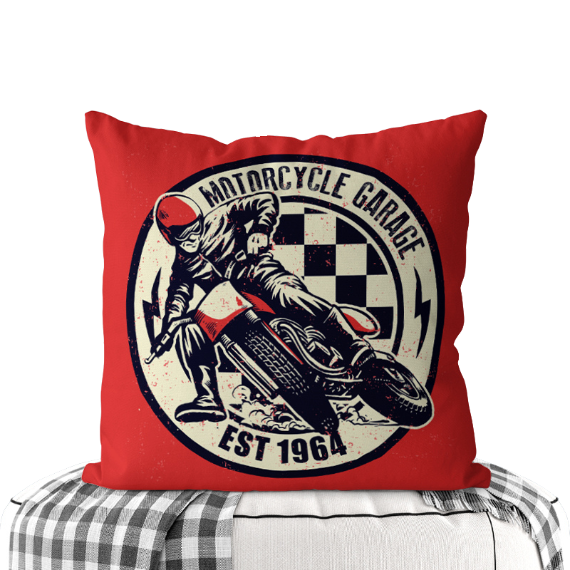 Motorcycle-Themed Double-Sided Square Pillow