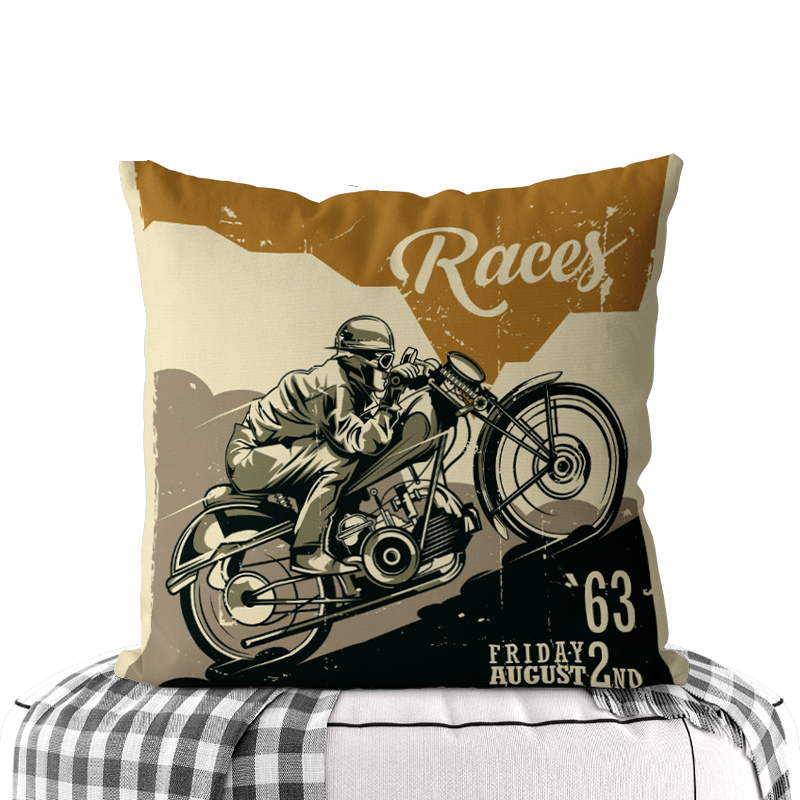 Motorcycle-Themed Double-Sided Square Pillow