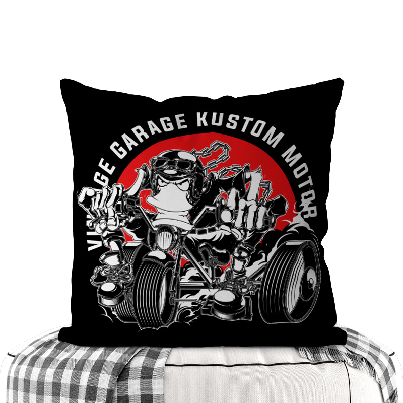 Motorcycle-Themed Double-Sided Square Pillow