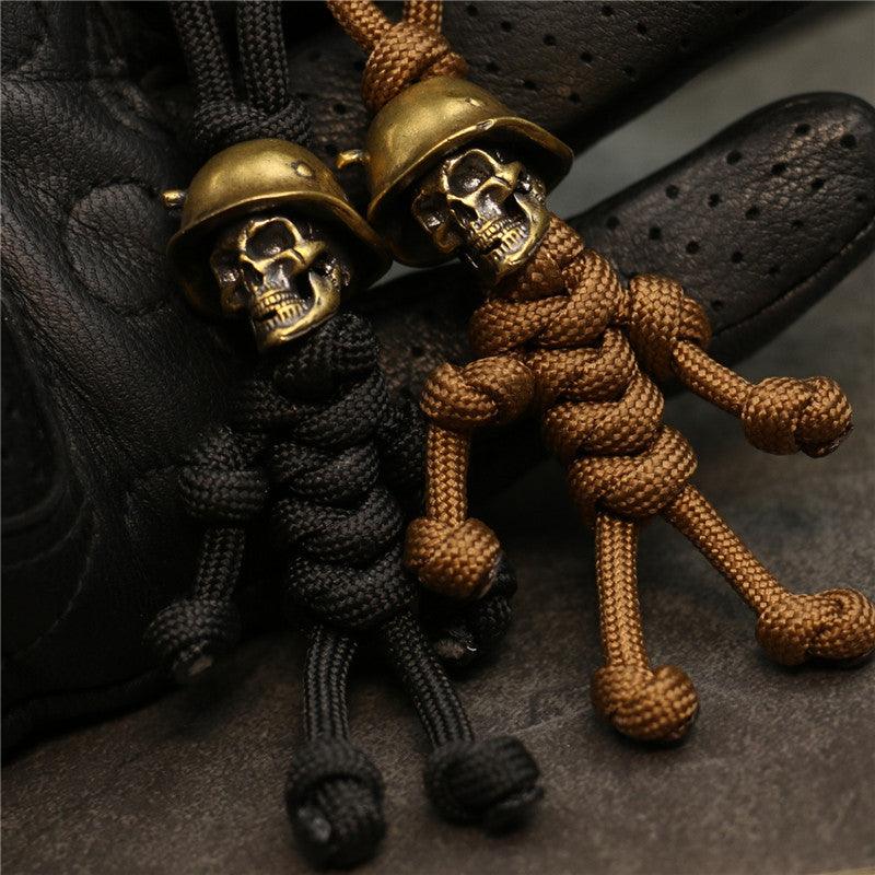 Solid Brass Skull Paratrooper Warrior Motorcycle Keychain