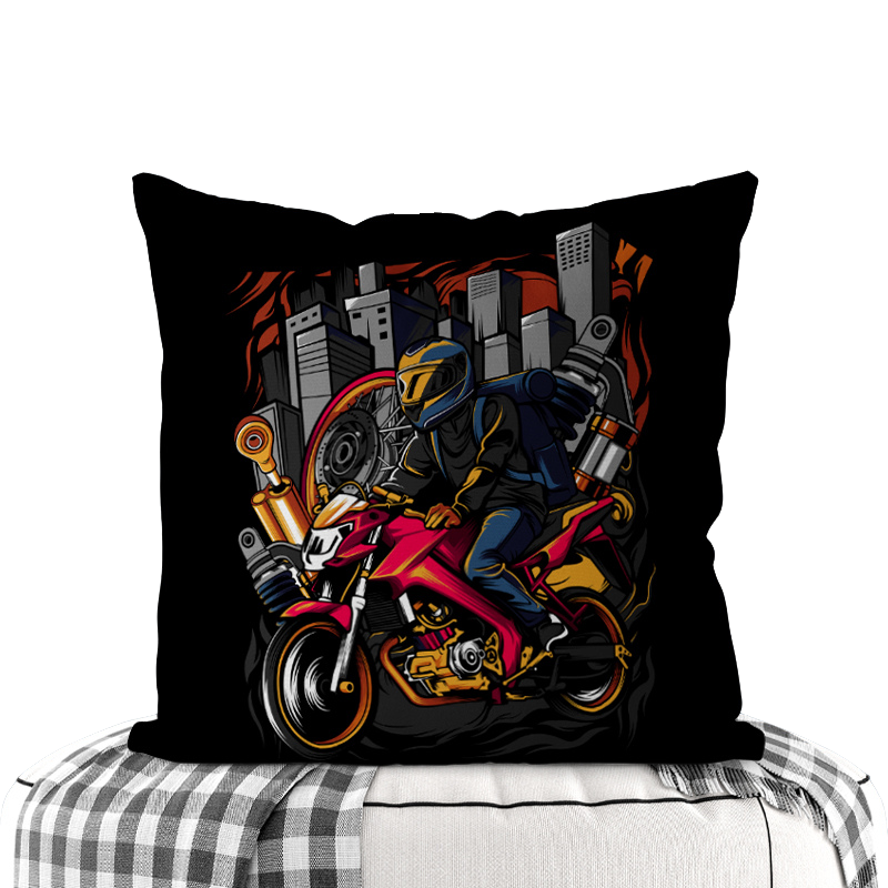 Motorcycle-Themed Double-Sided Square Pillow