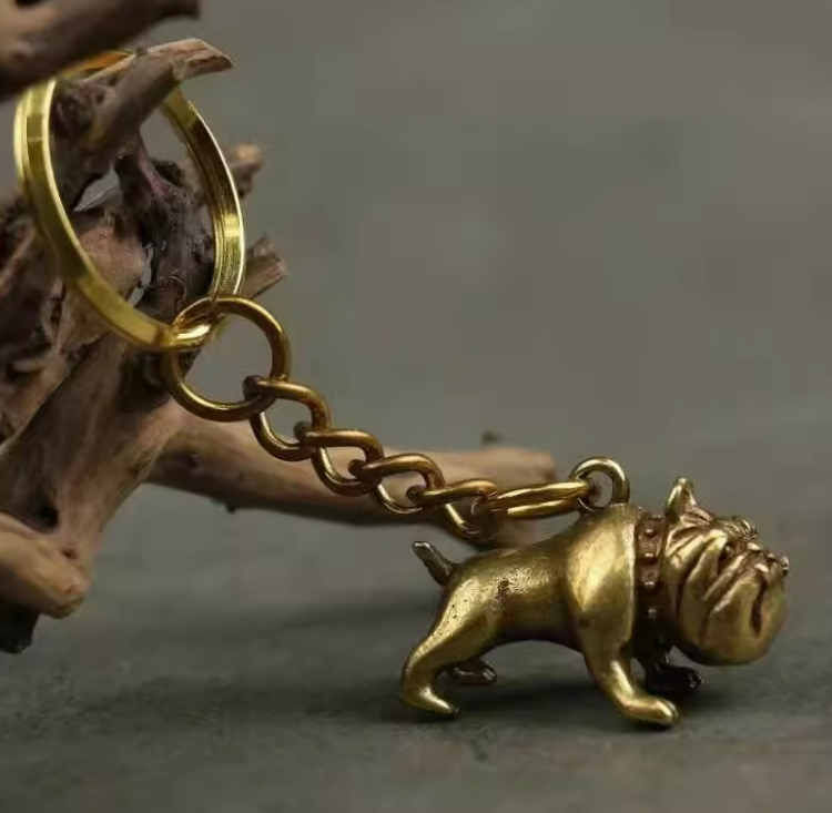 Solid Brass Bulldog Keychain