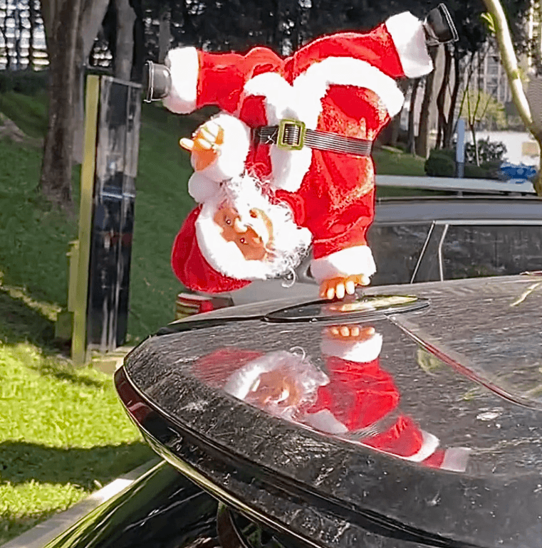 Upside-Down Breakdancing Santa Claus Figurine Motorcycle Helmet Decoration