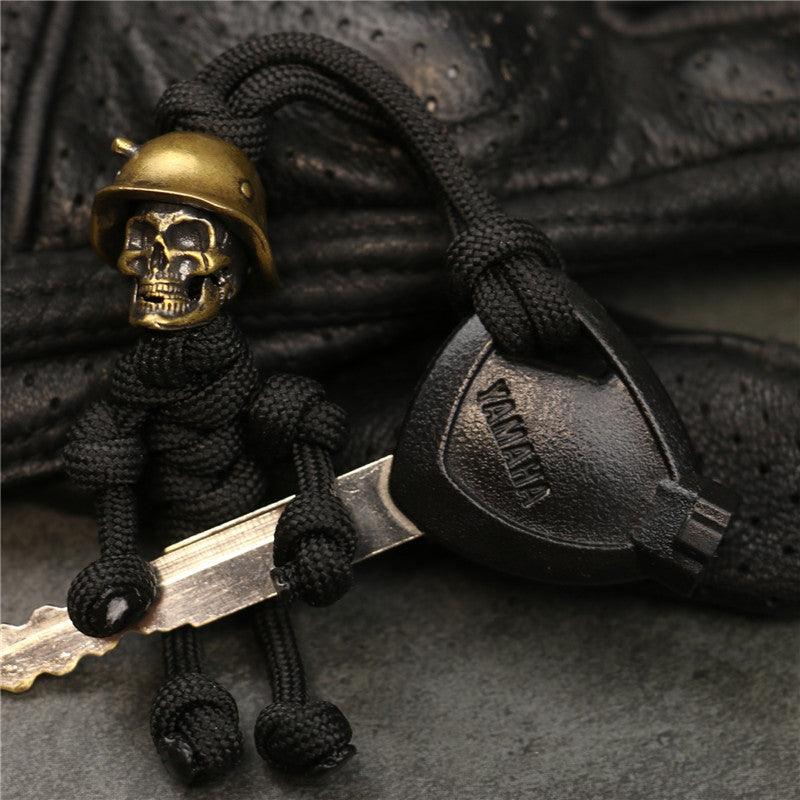 Solid Brass Skull Paratrooper Warrior Motorcycle Keychain