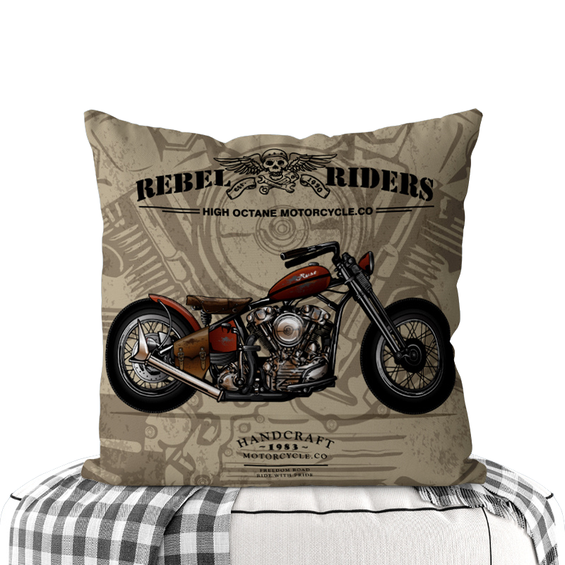 Motorcycle-Themed Double-Sided Square Pillow