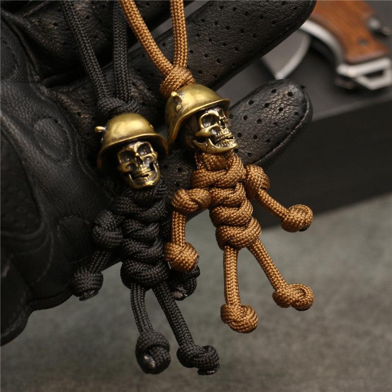 Solid Brass Skull Paratrooper Warrior Motorcycle Keychain