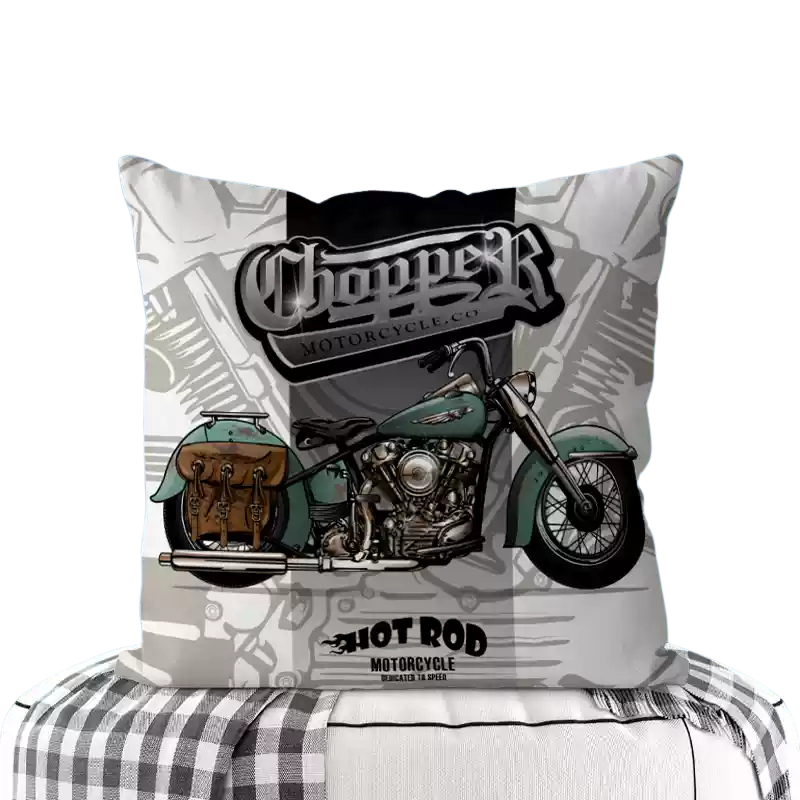 Motorcycle-Themed Double-Sided Square Pillow