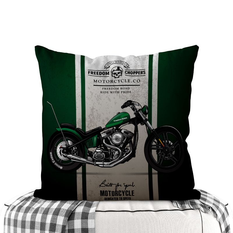 Motorcycle-Themed Double-Sided Square Pillow