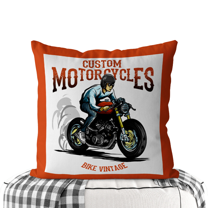 Motorcycle-Themed Double-Sided Square Pillow