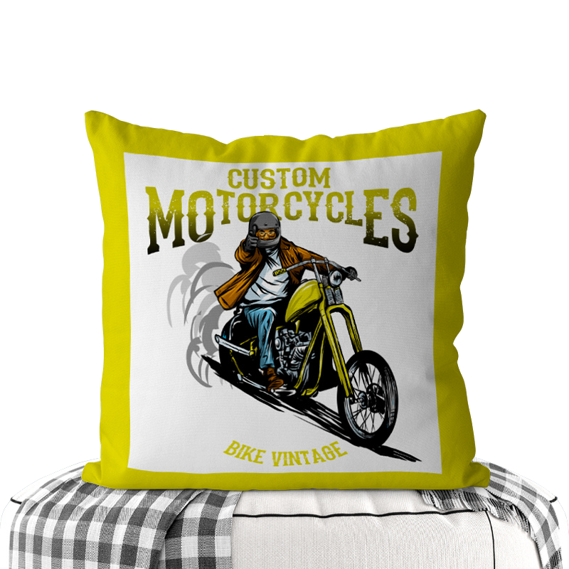 Motorcycle-Themed Double-Sided Square Pillow