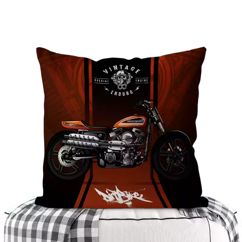 Motorcycle-Themed Double-Sided Square Pillow