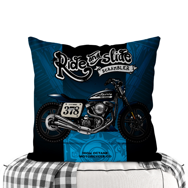 Motorcycle-Themed Double-Sided Square Pillow