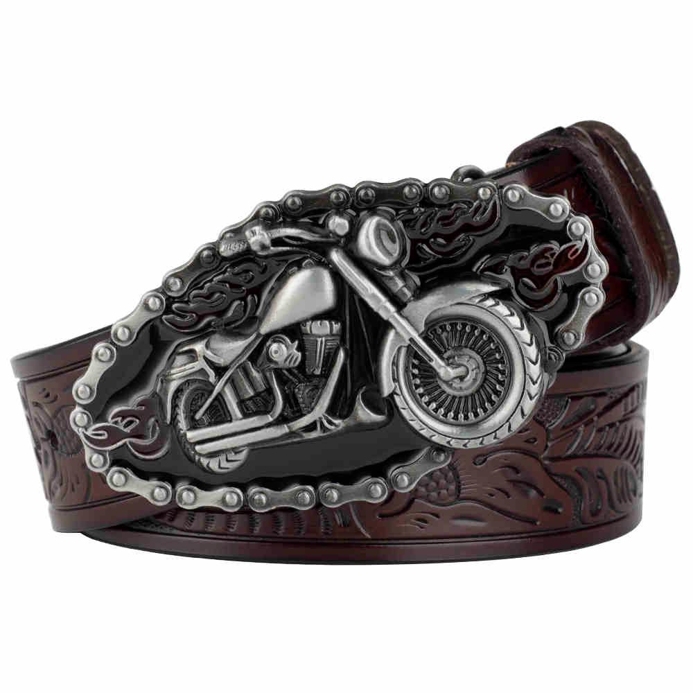 Hand-Embossed Leather Motorcycle Belt