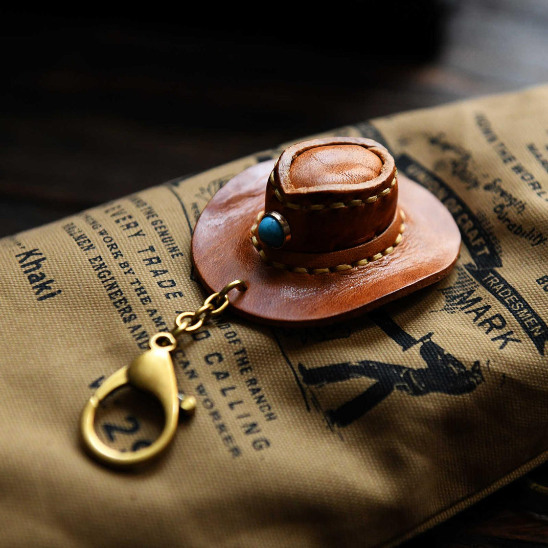 Handmade Genuine Leather Western Cowboy Hat Keychain