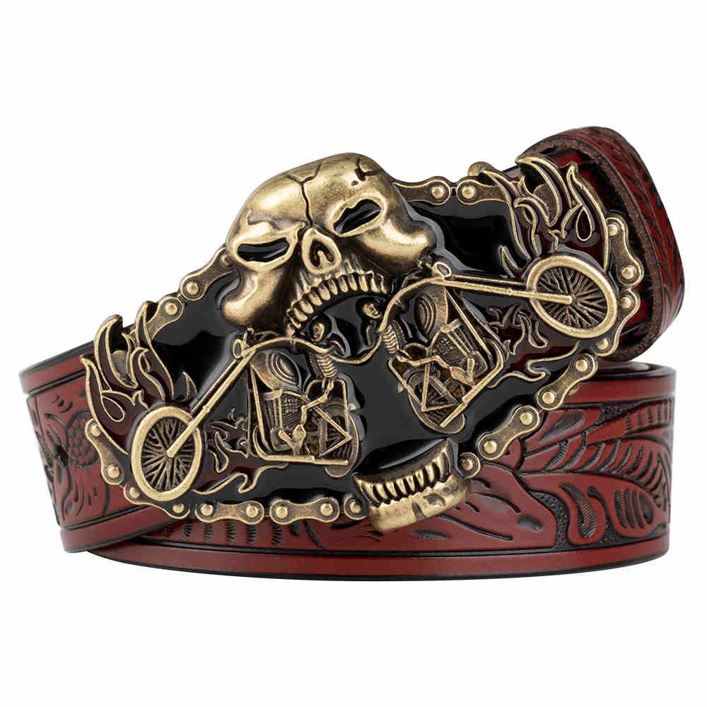 Hand-Embossed Leather Motorcycle Belt