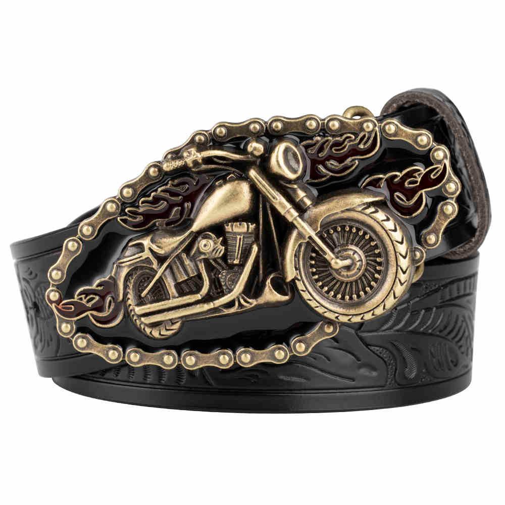 Hand-Embossed Leather Motorcycle Belt