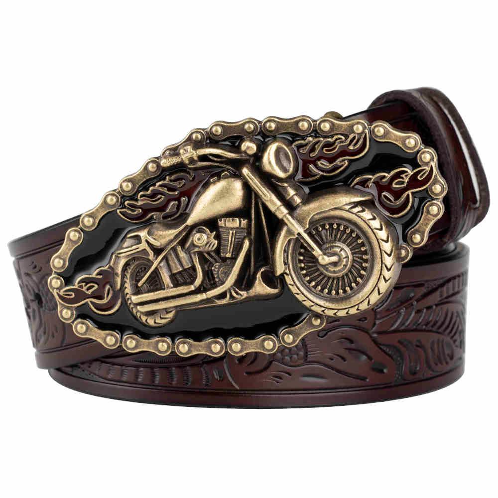 Hand-Embossed Leather Motorcycle Belt