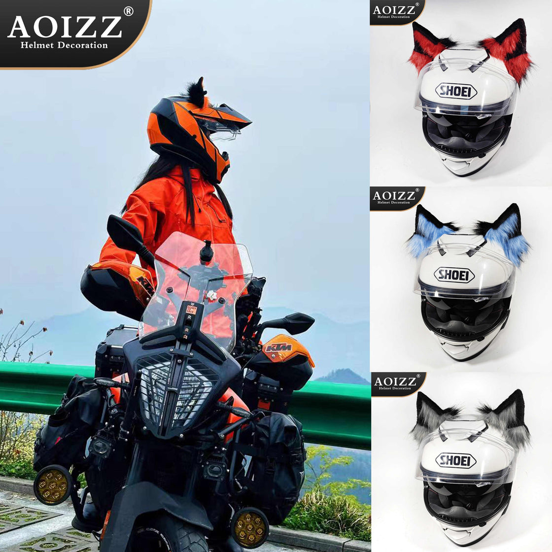 AOIZZ™ Handmade Snow Wolf Ear Helmet Decoration