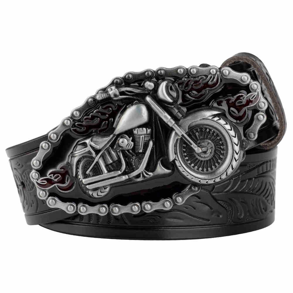 Hand-Embossed Leather Motorcycle Belt