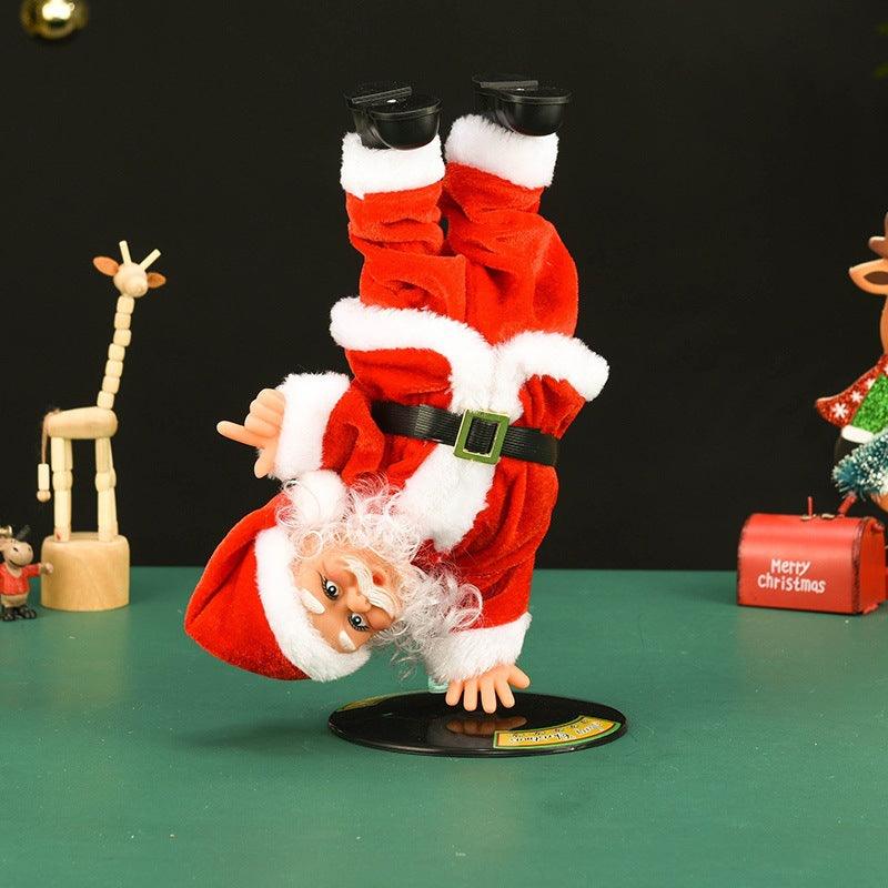 Upside-Down Breakdancing Santa Claus Figurine Motorcycle Helmet Decoration