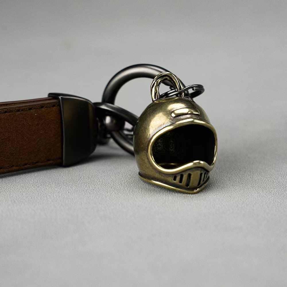 Vintage Harley Rider Brass Helmet Keychain