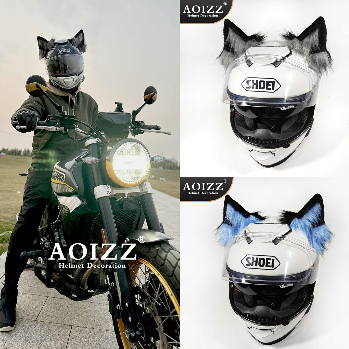 AOIZZ™ Handmade Snow Wolf Ear Helmet Decoration