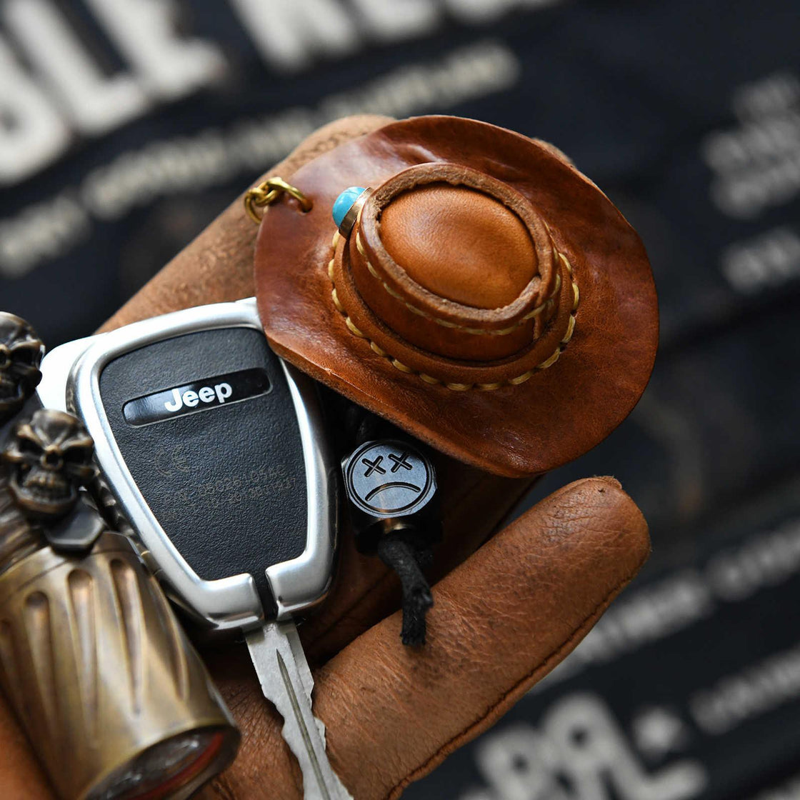 Handmade Genuine Leather Western Cowboy Hat Keychain