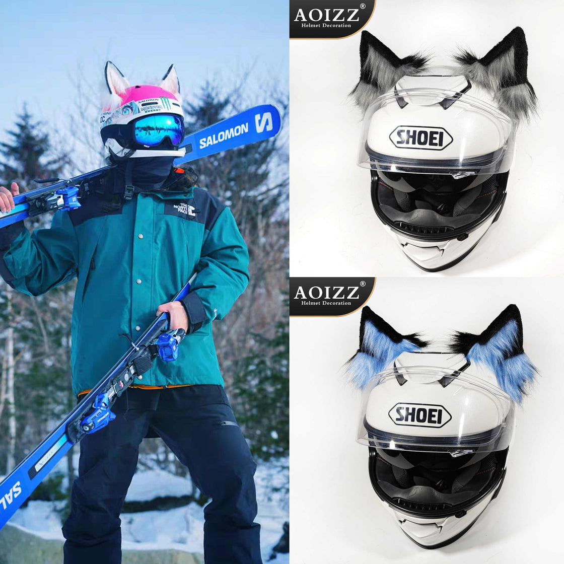 AOIZZ™ Handmade Snow Wolf Ear Helmet Decoration