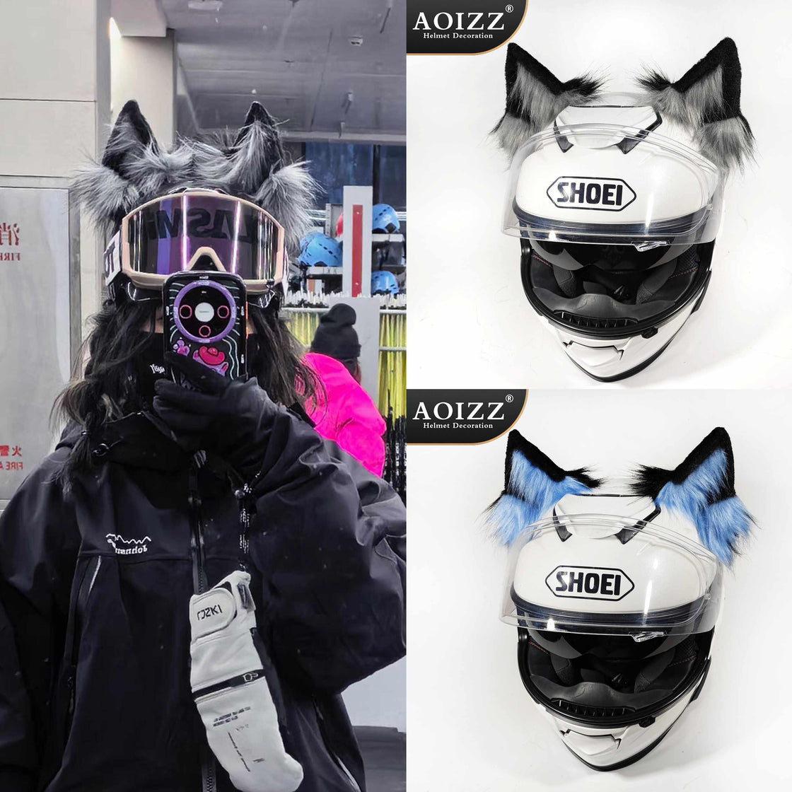 AOIZZ™ Handmade Snow Wolf Ear Helmet Decoration