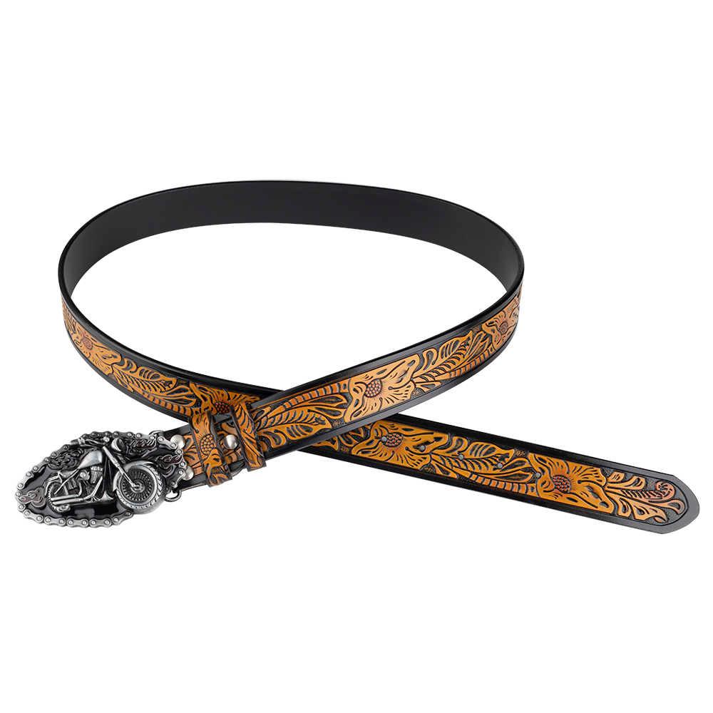 Hand-Embossed Leather Motorcycle Belt