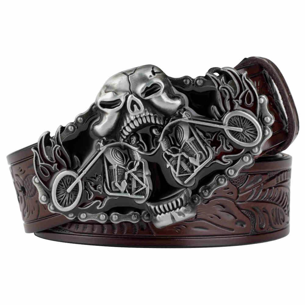 Hand-Embossed Leather Motorcycle Belt