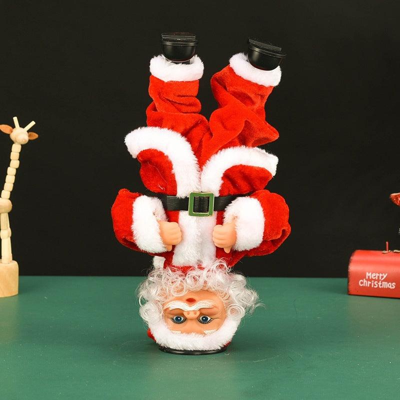 Upside-Down Breakdancing Santa Claus Figurine Motorcycle Helmet Decoration