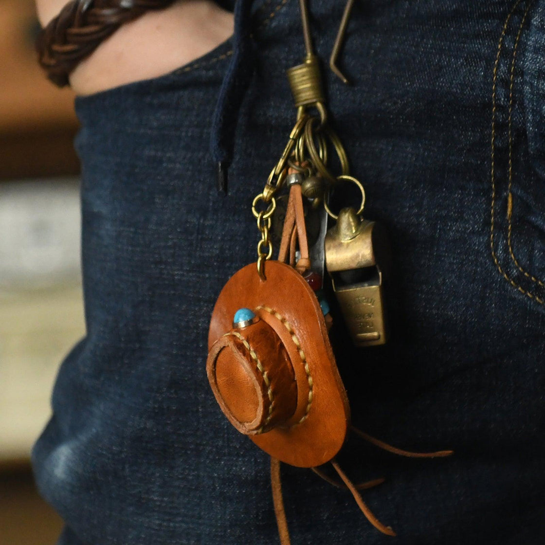 Handmade Genuine Leather Western Cowboy Hat Keychain