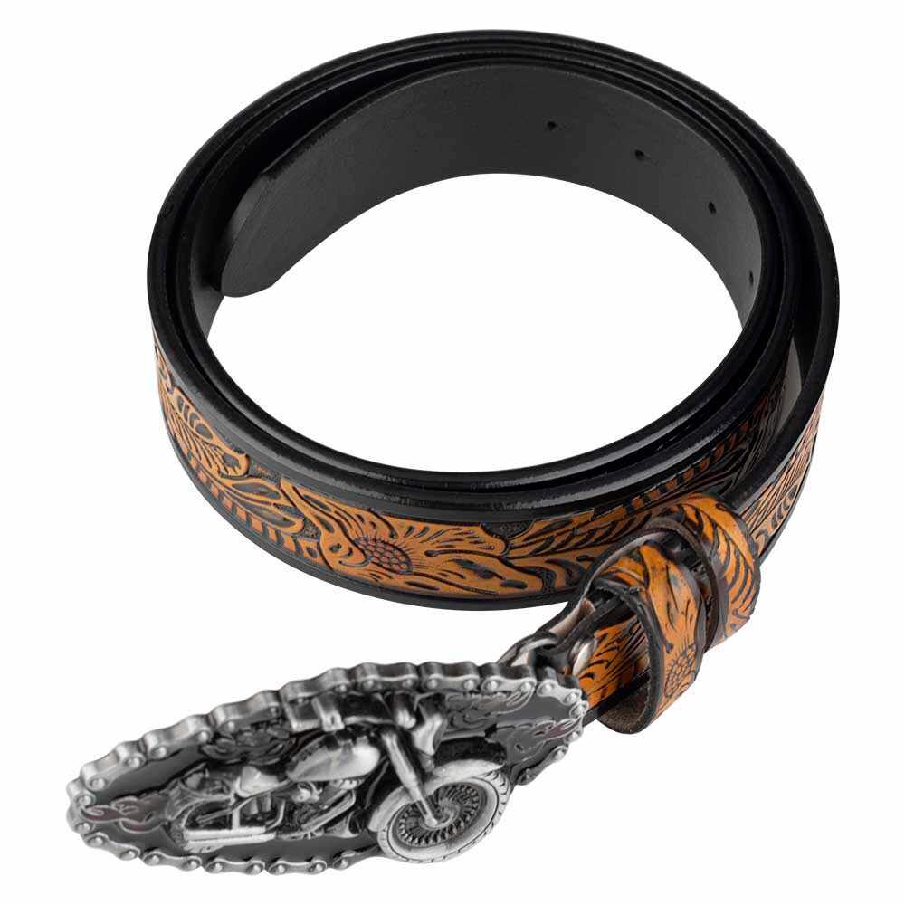 Hand-Embossed Leather Motorcycle Belt