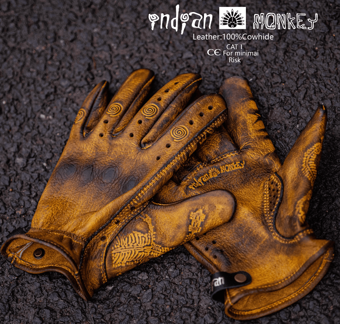 Indian Monkey™ Handcrafted AAA Class Cowhide Gloves - Bean's Moto Booth