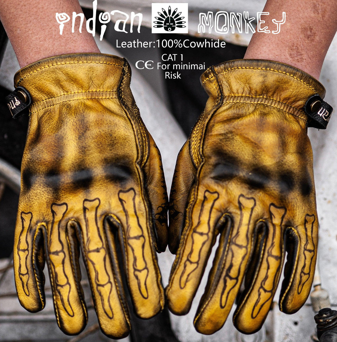 Indian Monkey™ Handcrafted AAA Class Cowhide Gloves - Bean's Moto Booth