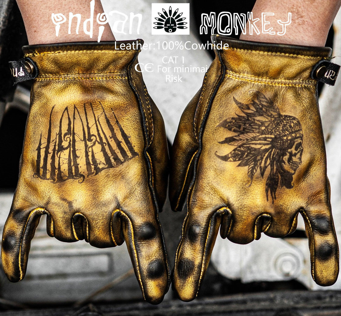 Indian Monkey™ Handcrafted AAA Class Cowhide Gloves - Bean's Moto Booth