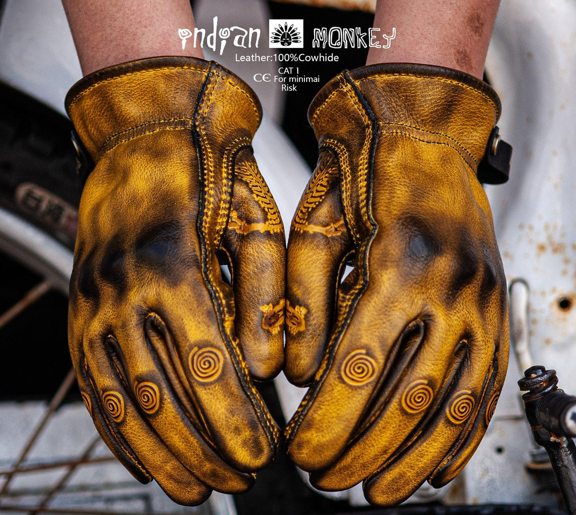 Indian Monkey™ Handcrafted AAA Class Cowhide Gloves - Bean's Moto Booth