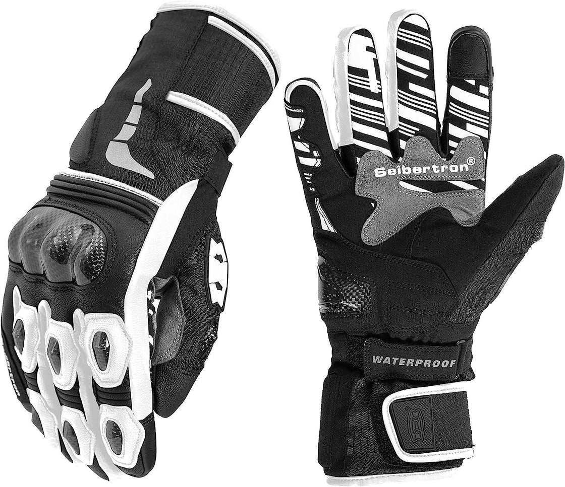 Seibertron™ SPW2 Carbon fiber Waterproof Touchscreen Leather Gloves - Bean's Moto Booth