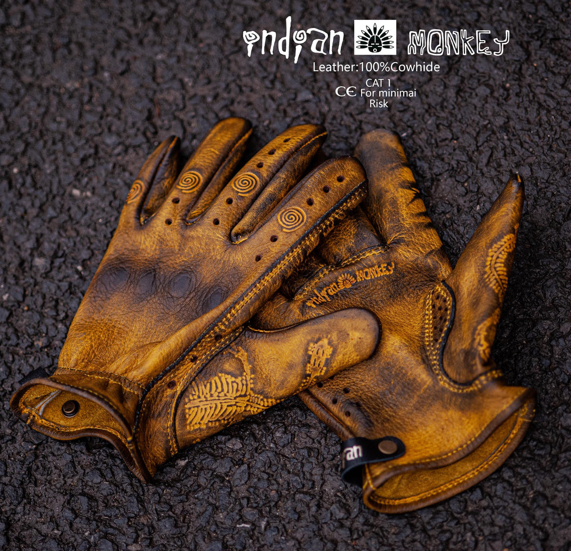 Indian Monkey™ Handcrafted AAA Class Cowhide Gloves - Bean's Moto Booth